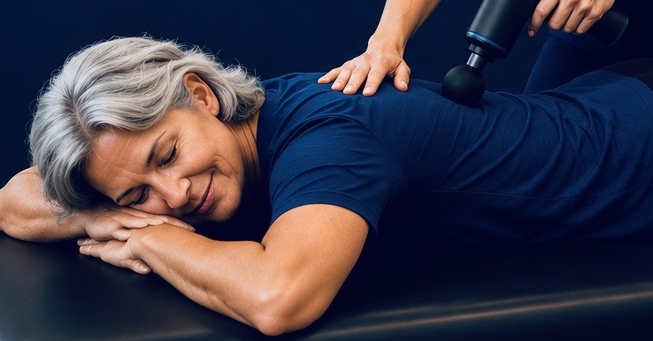 A TRUForm provider delivering percussion recovery therapy to a patient at Texas Functional Health Centers in Dallas, TX